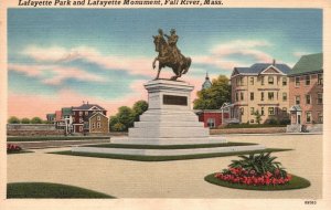 1957 Lafayette Park and Monument Fall River Massachusetts MA Vintage Postcard