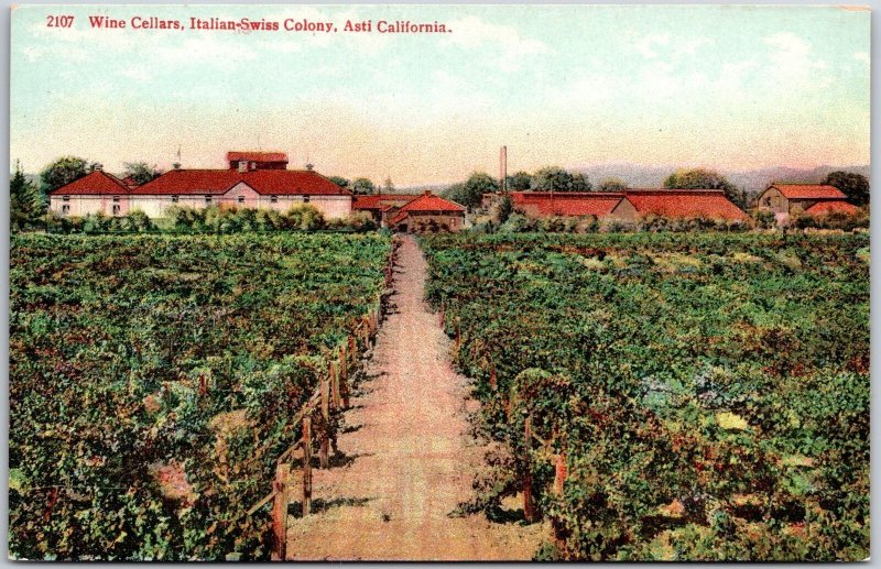 Wine Cellars Italian-Swiss Colony Asti California Farm Field Landmark Postcard