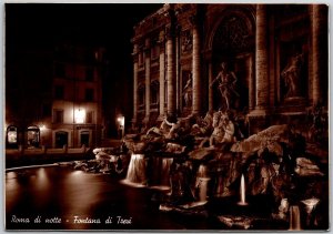 Roma di Notte ~ Fontana di Trevi Rome Italy Sculpture Real Photo RPPC Postcard