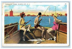 c1930's Fishing Off Shore Atlantic City New Jersey NJ Unposted Vintage Postcard