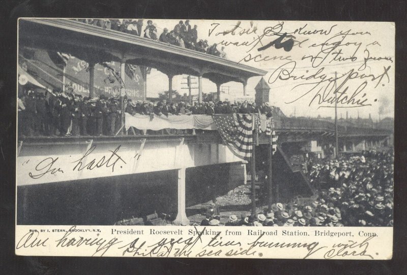 BRIDGEPORT CONNECTICUT PRESIDENT ROOSEBELT SPEECH VINTAGE POSTCARD 1905