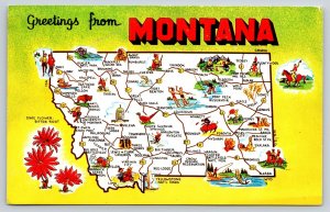 State Map~Greetings From Montana~Bitter Root Flower~Stanford~Forsyth~1950s PC