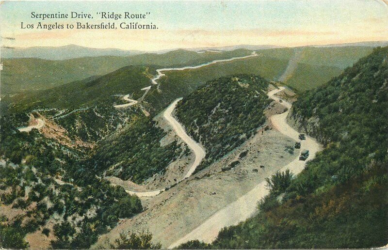 Bakersfield California 1924 Ridge Route Serpentine Drive Postcard Western  9804