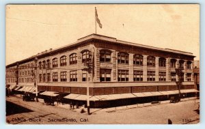 SACRAMENTO, CA California ~ CLUNIE BLOCK Street Scene  c1910s  Sepia Postcard