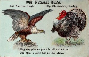 Thanksgiving Turkey and The American Eagle Our National Birds Postcard W19