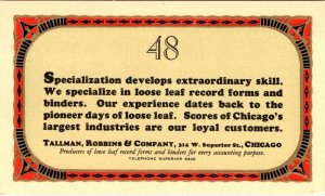 Chicago IL Illinois TALLMAN, ROBBINS & CO Paper/Binders ADVERTISING Postcard