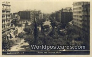 Paseo del General Mola, Barcelona Spain Tarjeta Postal 1950 