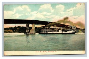 Vintage 1910's Postcard Paddlewheel Steamship Under North End Bridge Rockford IL