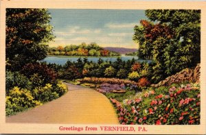 Vtg Scenic Greetings from Vernfield Pennsylvania PA 1930s Linen Sample Postcard