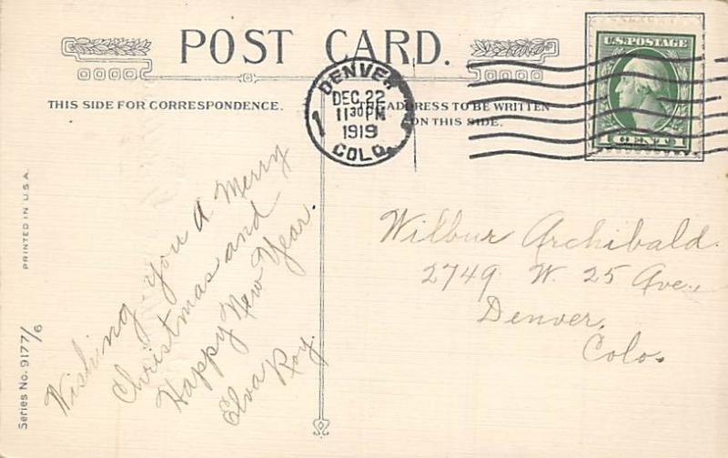 Christmas 1919 light postal marking on front