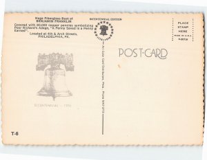 Postcard Tribute to Benjamin Franklin, Philadelphia, Pennsylvania