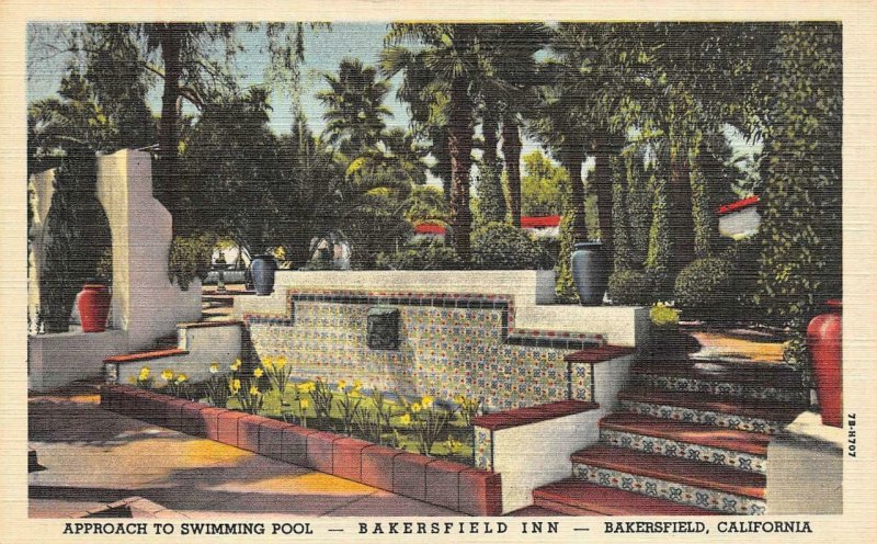 CA, California BAKERSFIELD INN  Pool & Approach ROADSIDE *Two* c1940's Postcards