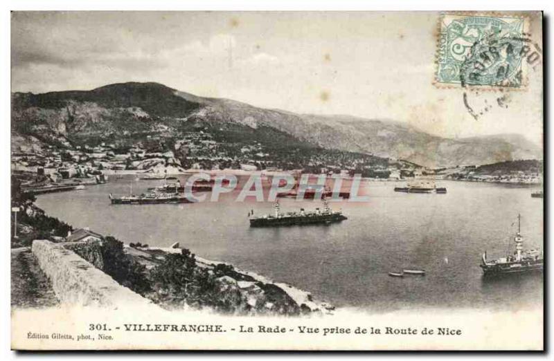 Villefranche Old Postcard The bay View from the road to Nice