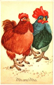 The Rooster and the Hen - Mr. and Mrs. - c1920 - Vintage Postcard