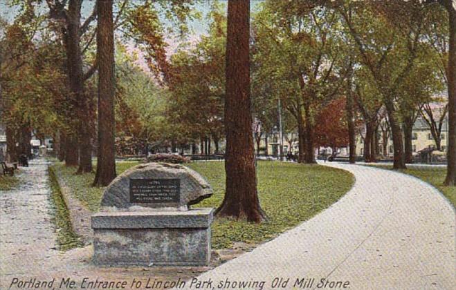 Maine Portland Entrance To Lincoln Park Showing Old Mill Stone 1910