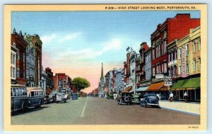 PORTSMOUTH, Virginia VA ~ HIGH STREET Scene looking West c1930s Postcard