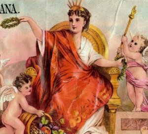 1870's Cigar Label Goddess On Throne Cupids Seashore Fab! 7N