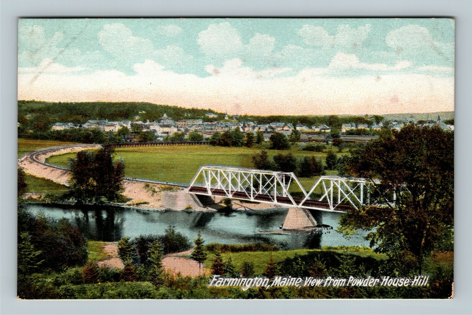 Farmington ME, Train Bridge Town, Powder House Hill View, Vintage Maine