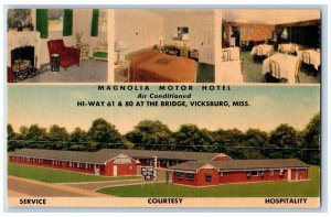 c1940 Magnolia Motor Hotel & Restaurant Multiview Vicksburg Mississippi Postcard