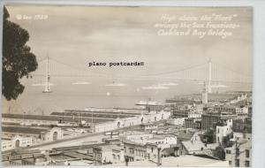 SAN FRANCISCO, CA FLEET SAILS THRU THE BAY BRIDGE REAL PHOTO POSTCARD