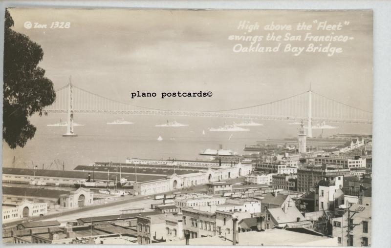 SAN FRANCISCO, CA FLEET SAILS THRU THE BAY BRIDGE REAL PHOTO POSTCARD