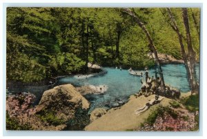 Big Sur California CA, Swimming In Big Sur At River Inn Handcolored Postcard