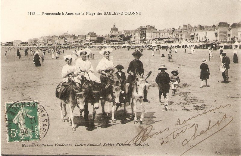 Promenade a anes sur la plage Nice old vintage French postcard