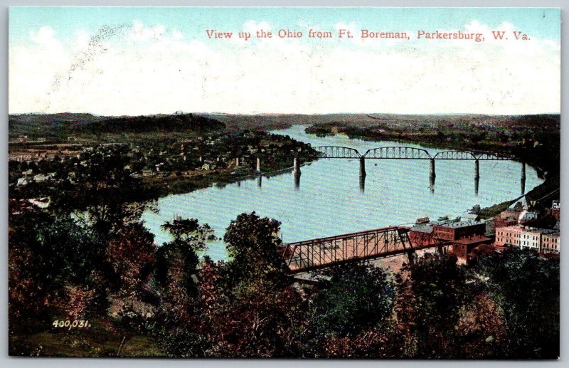 Parkersburg West Virginia c1905 Postcard View Up The Ohio From Ft Boreman Bridge