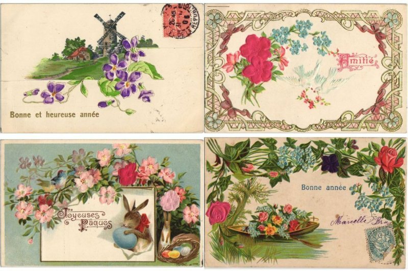 EMBOSSED with SILK GREETINGS 73 Vintage Postcards Pre-1920 (L4522)