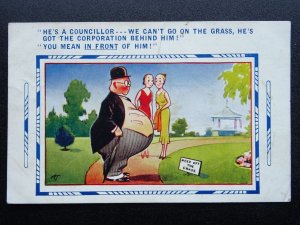 HE'S A COUNCILLOR - KEEP OFF THE GRASS Comic c1930s Postcard by Bamforth 3855