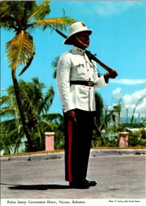 VINTAGE CONTINENTAL SIZE POSTCARD POLICE SENTRY GOVERNMENT HOUSE NASSAU BAHAMAS