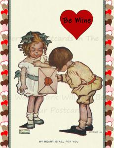 Set of 6, Valentine's Day Postcards, Little Girl Giving Valentine Be Mine Love