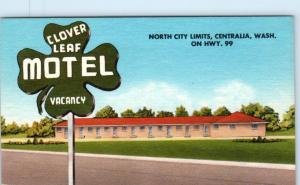 CENTRALIA, Washington  WA   Roadside CLOVER LEAF MOTEL  ca 1940s Linen Postcard