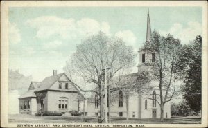 Templeton MA Library & Church c1915 Postcard