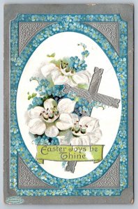 Easter Joys Be Thine, Silver Cross, Flowers, Antique 1911 BB London Postcard