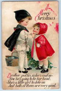 Ellen Clapsaddle Signed Postcard Christmas Children Fixing Bonnet Wausau WI