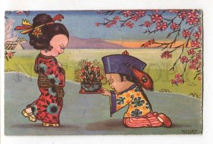 285643 ART DECO Comic Kids JAPAN GEISHA by Margret BORISS Vintage postcard