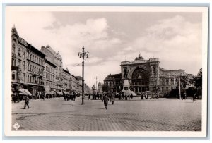 Budapest Hungary Postcard Scene at Eastern Terminus 1930 Unposted RPPC Photo