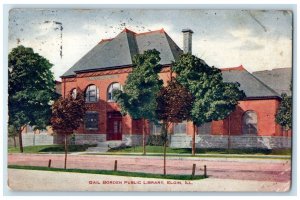 1909 Gail Borden Public Library Building Dirt Road Elgin Illinois IL Postcard