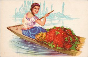 Xochimilco Mexico Young Woman in Boat Xochimilca Tarjeta Postcard G55