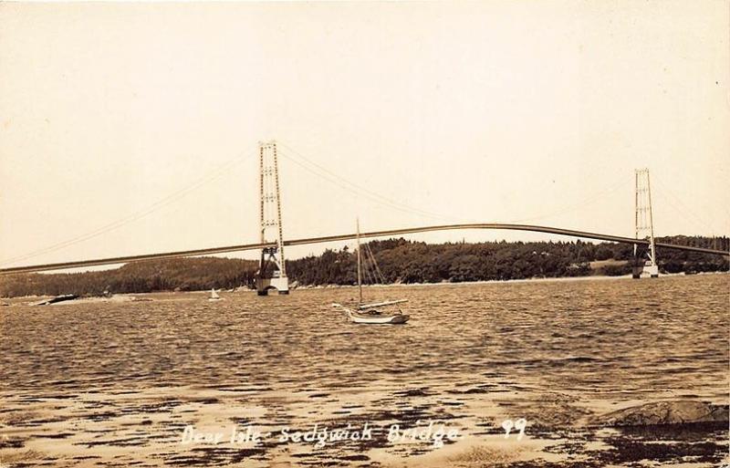 Deer Isle Sedgwick Bridge ME Old Boats Real Photo Postcard