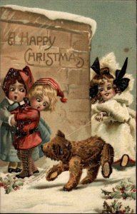 Christmas Children & Teddy Bear Fantasy GREINER c1910 Postcard