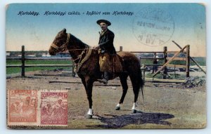 HORTOBAGY, Hungary ~ COWBOY on RANCH 1910 Stamps on Front  Postcard