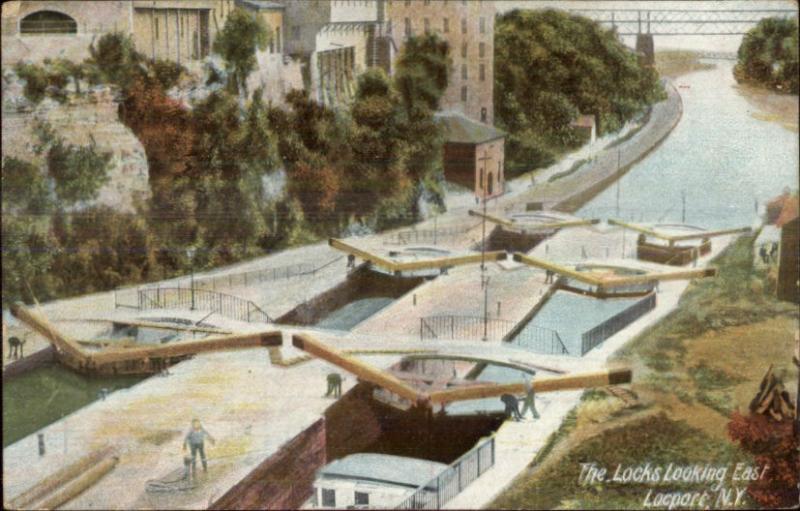 Lockport NY Looking East from Locks c1910 Private Postcard