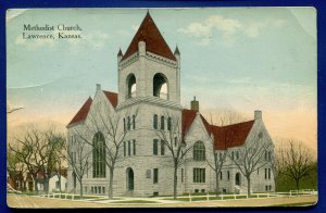 Methodist Church Lawrence Kansas ks old postcard