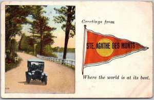 Postcard c1925 Greetings from Ste. Agathe Des Monts Quebec Pennant Flag