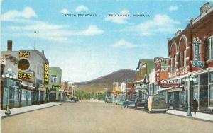 Autos South Broadway Red Lodge Montana 1930s Postcard Flash Kropp 2550