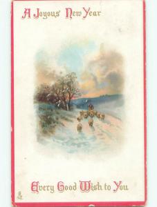 Pre-Linen new year SHEPHERD WITH SHEEP k5314