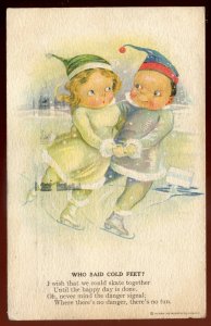 dc2037 - HUMOR Postcard 1921 Skating Couple. Cold Feet by Heininger