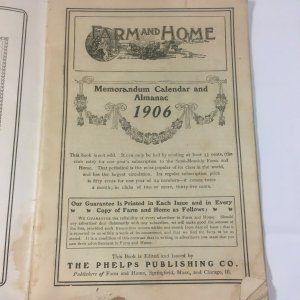 1906 Farm And Home Memorandum Calendar And Almanac Phelps Publishing Co  